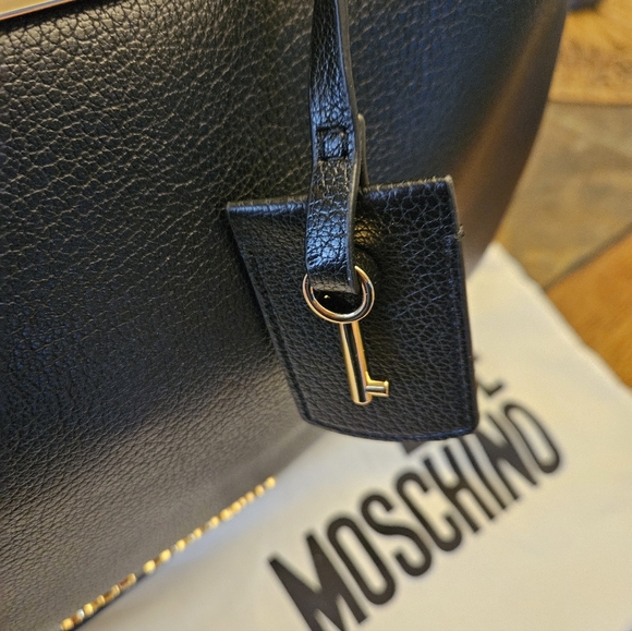 NWT Love Moschino  Borsa PU Nero Black Satchel with Gold Accents - Picture 5 of 9
